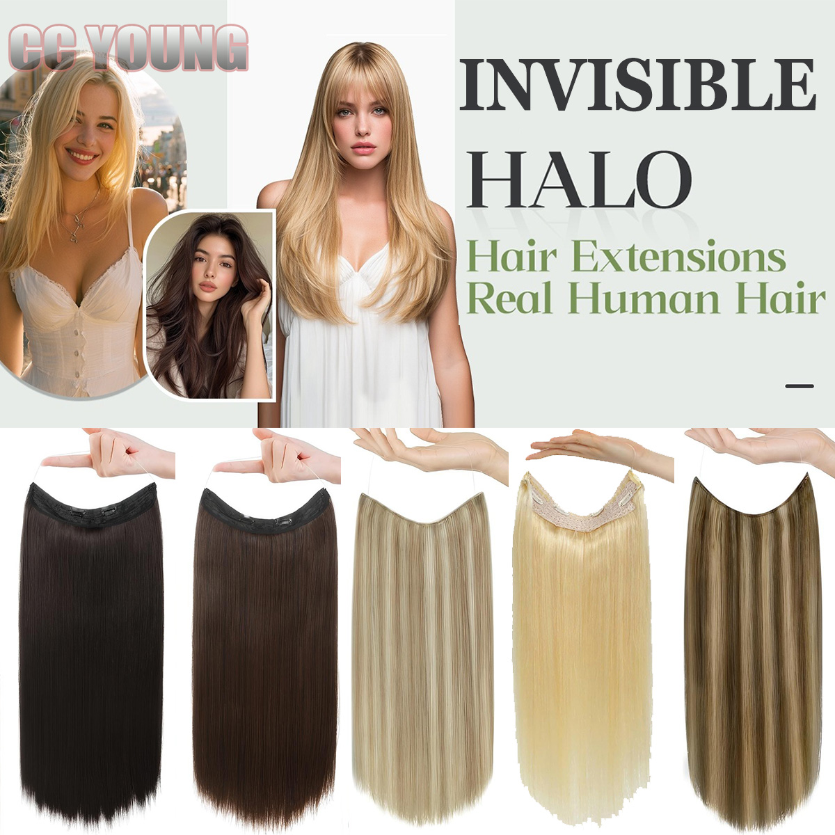 Seamless Clip In Hair Extensions Human Hair - Unsichtbare Halo-Haarverlängerungen aus Echthaar mit Fischdraht