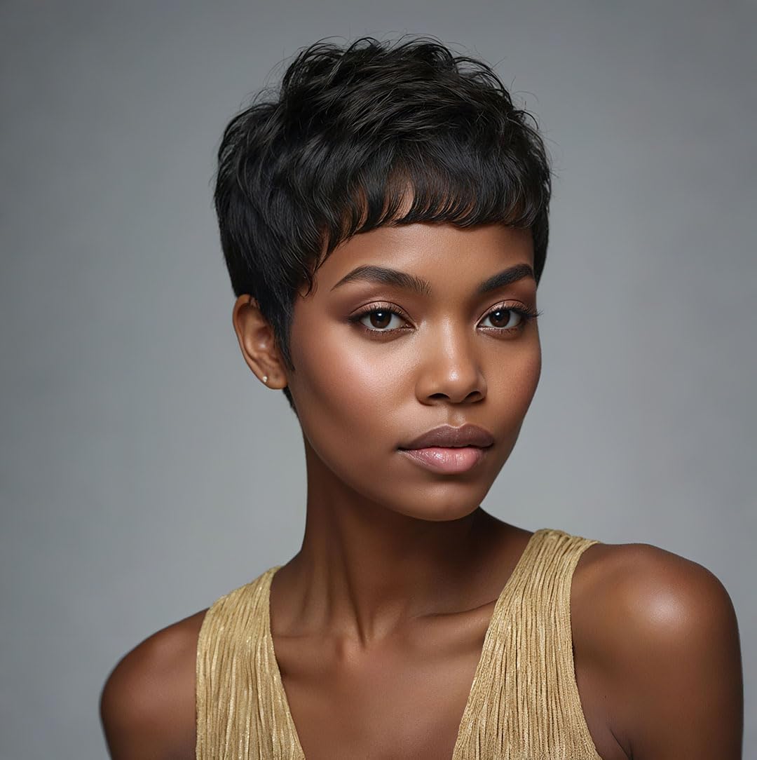 Short Pixie Cut Wig Human Hair Cheap - Misney Kurze Bob-Perücke, glattes Echthaar, natürliche