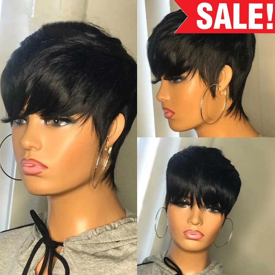 Short Pixie Cut Wig Human Hair Cheap - Kurze Echthaar-Perücken, Pixie-Schnitt, glatt, brasilianische Perücke