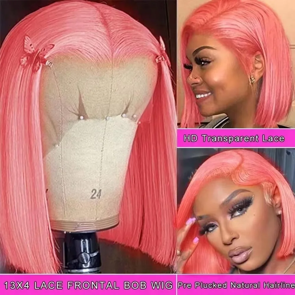 Glueless Wear And Go Human Hair Wig - 10-Zoll-Bob-Perücke in Pink, aus Echthaar, 180